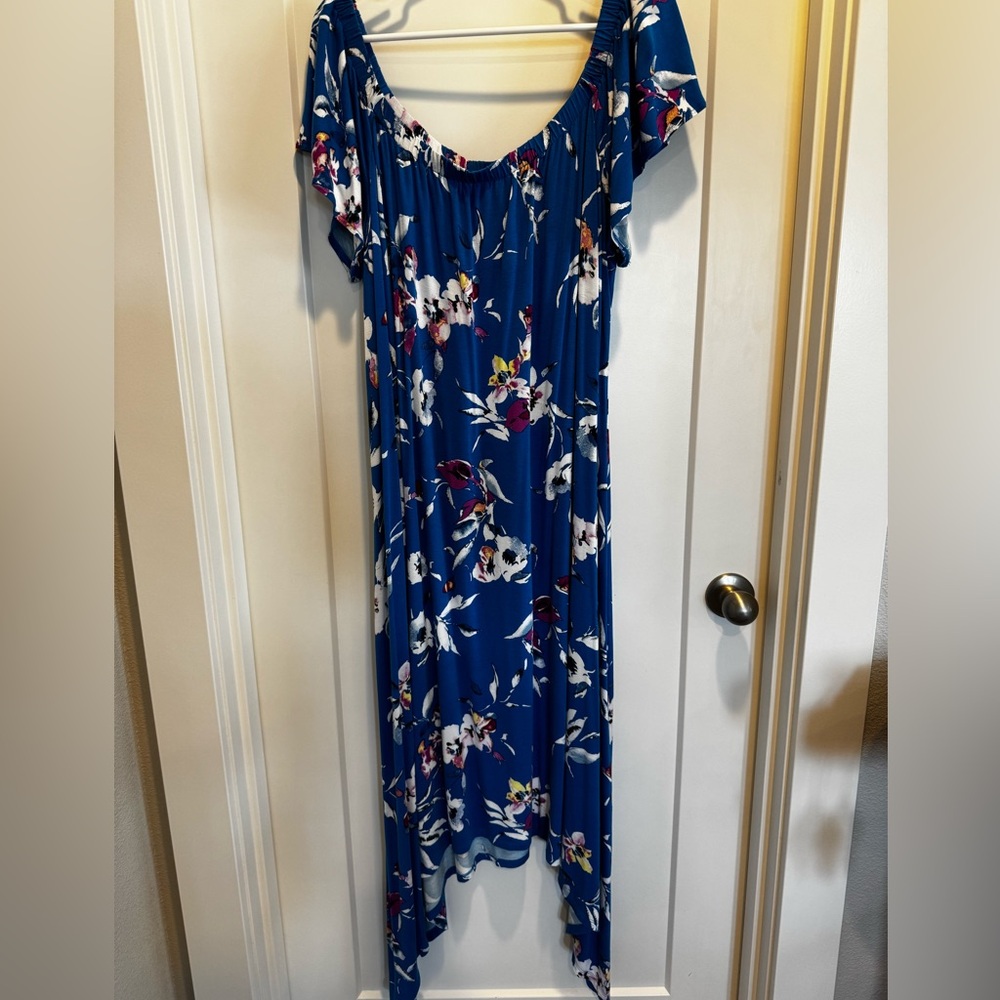 Lane Bryant Blue Ruffled Off-the-Shoulder Maxi Dress